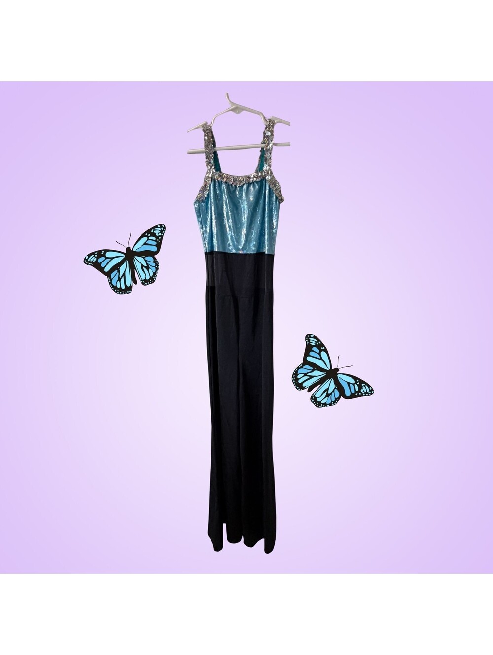 Leo’s Dancewear Adult Small Turquoise Sequin Wide-Leg Unitard | Jazz